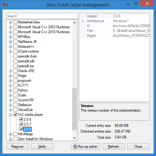 Zero Install for Windows - Cache management