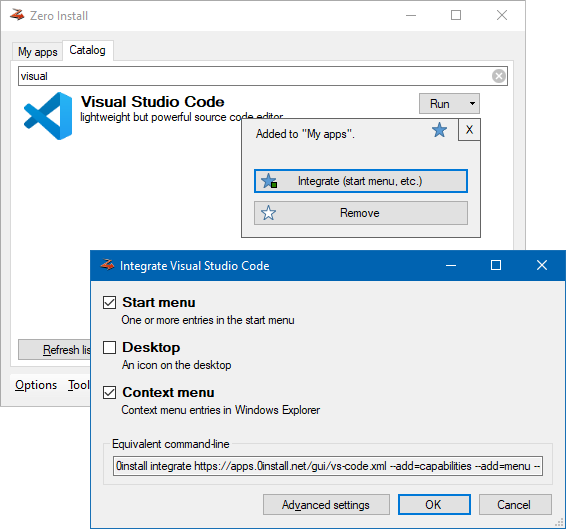 Zero Install for Windows - Desktop Integration basic